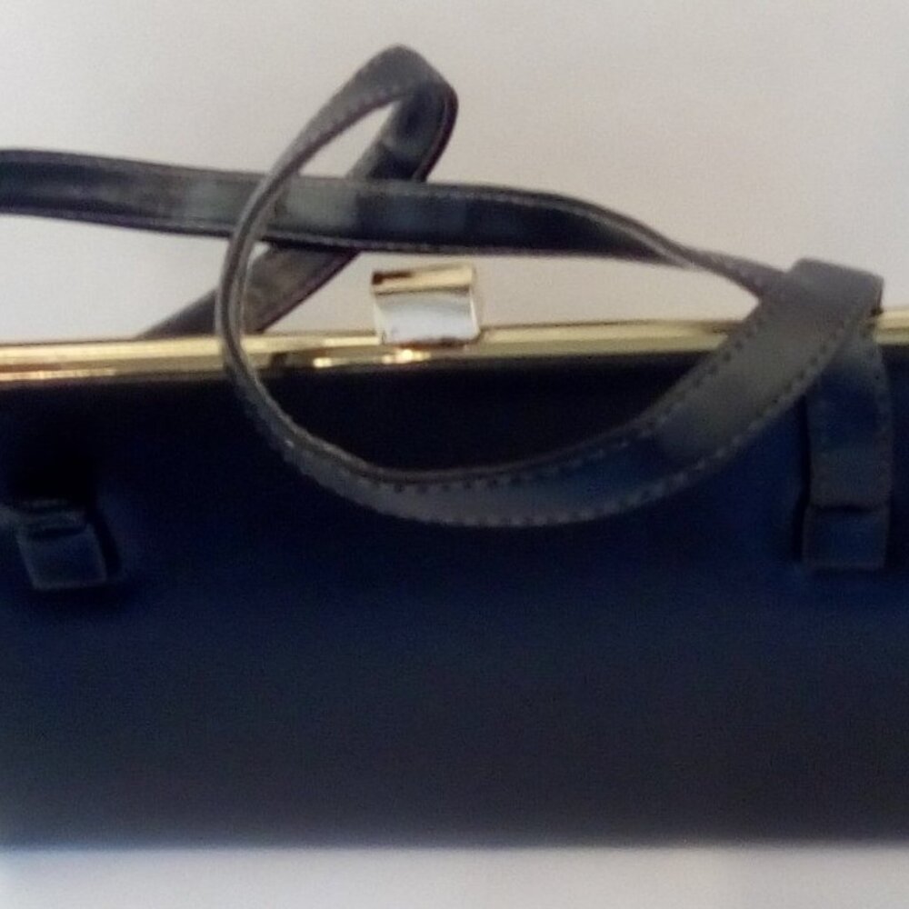 Vintage 1960s Calego Hand Bag Black Faux Leather Made in Canada